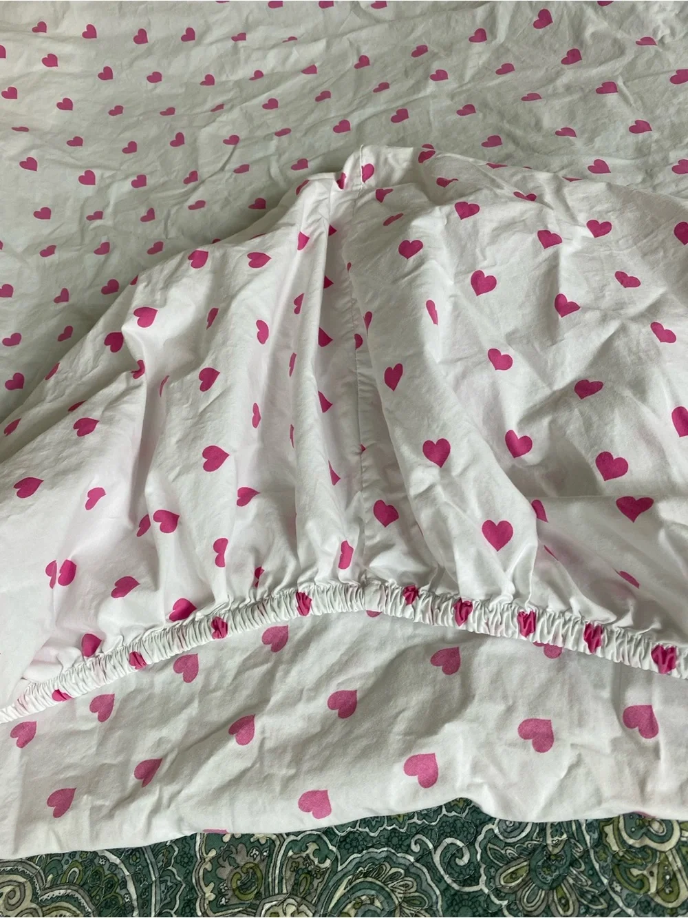 Pottery Barn Kids White Fitted Sheet with Pink Heart Print